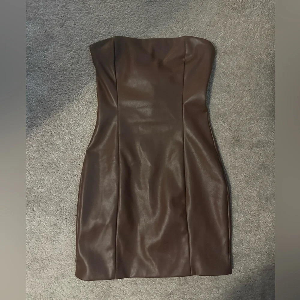 Brown Leather Meshki Dress - Picture 1 of 4